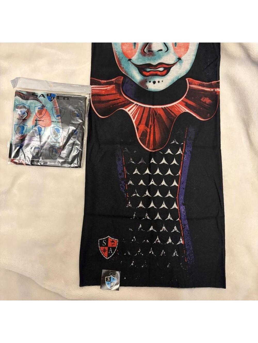 NWT -Halloween Themed-Black and red clown face neck gaiter